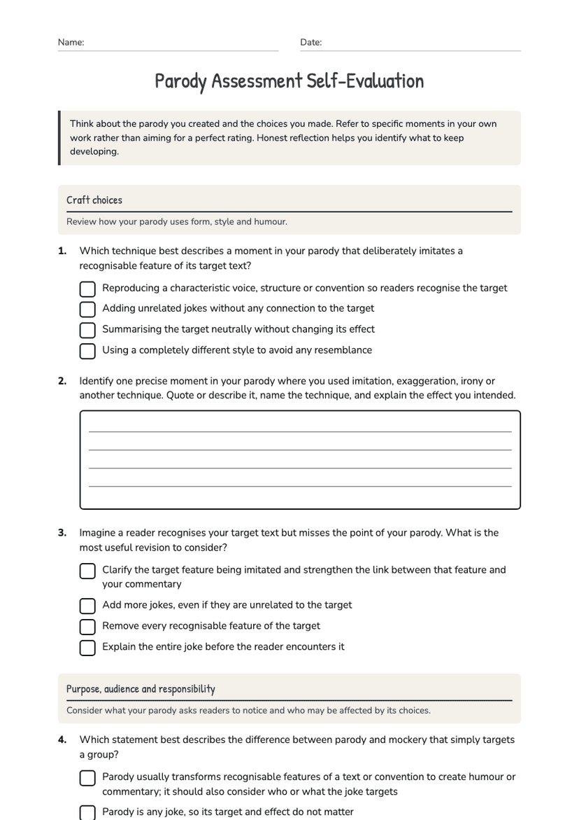 Parody Assessment Self-Evaluation