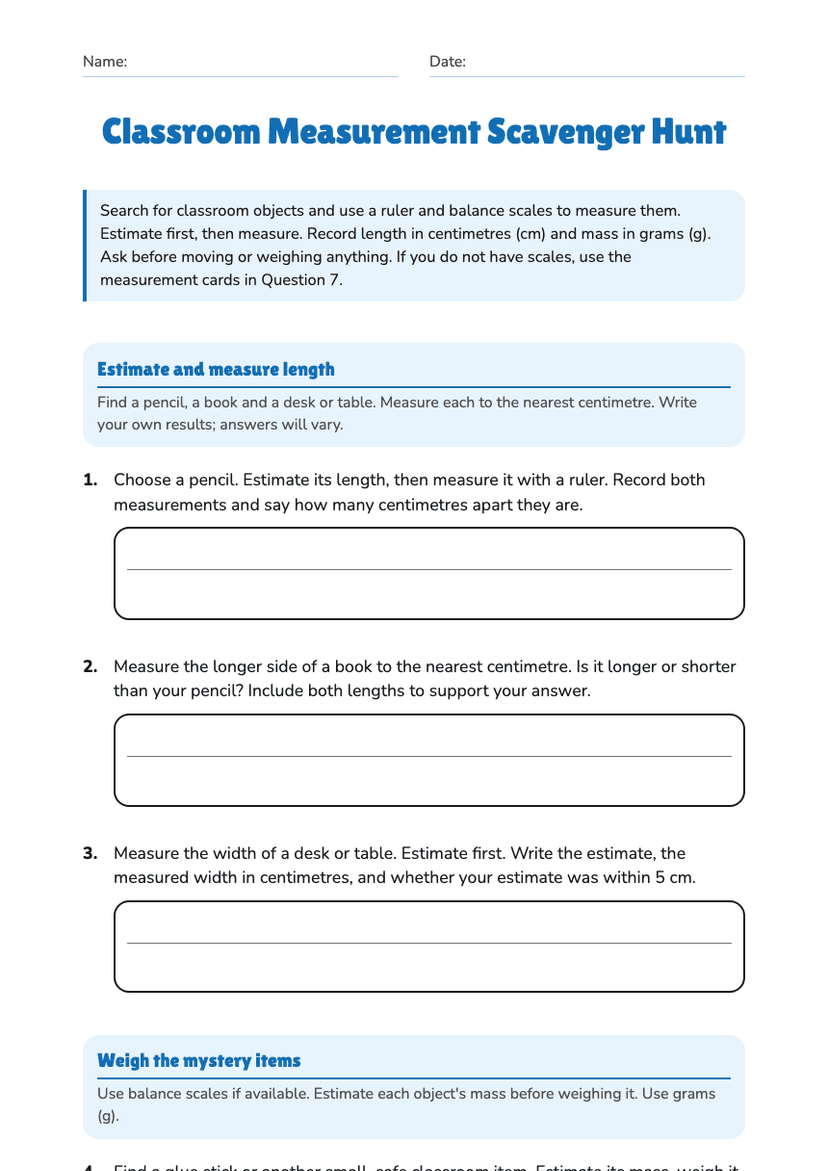 Classroom Measurement Scavenger Hunt