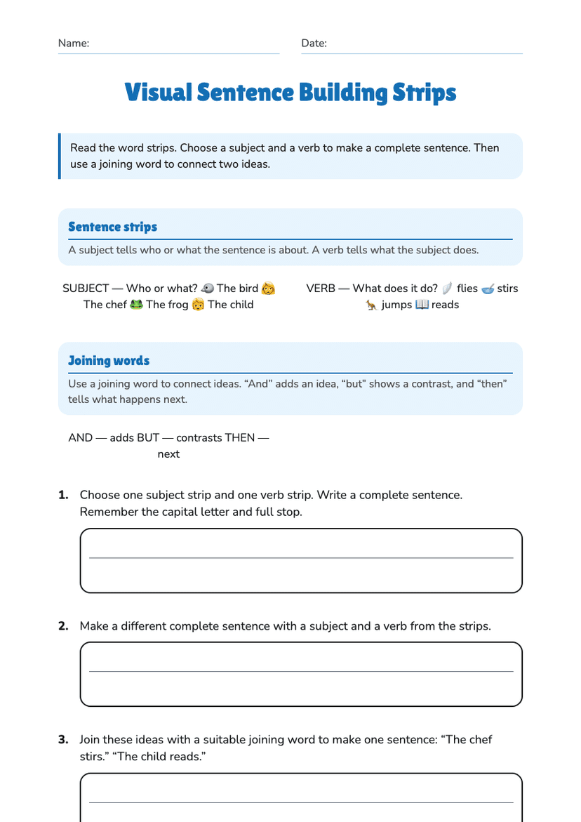 Visual Sentence Building Strips