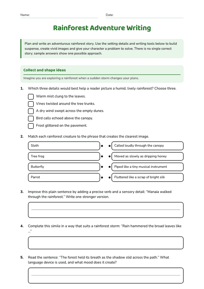 Rainforest Adventure Writing