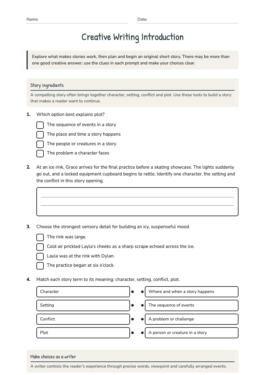 Creative Writing Introduction worksheet preview