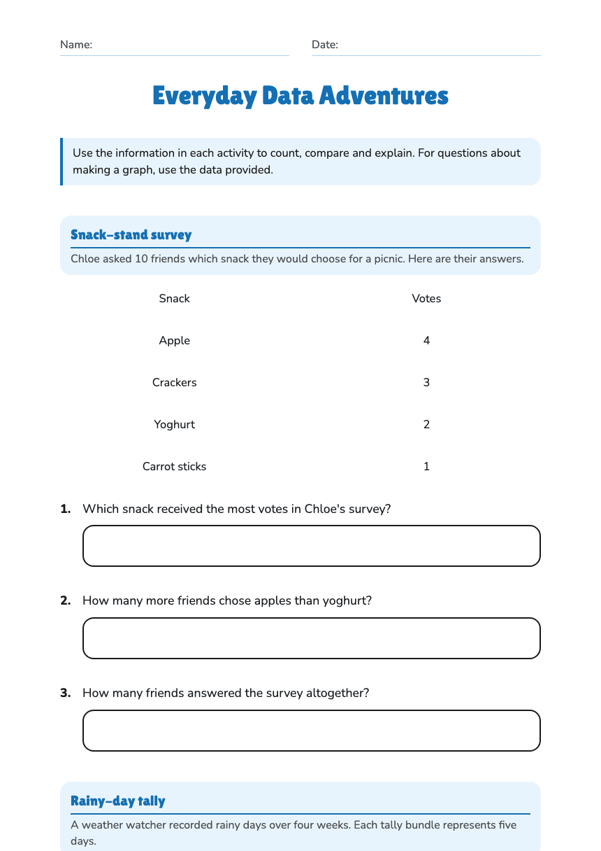 Everyday Data Adventures worksheet preview