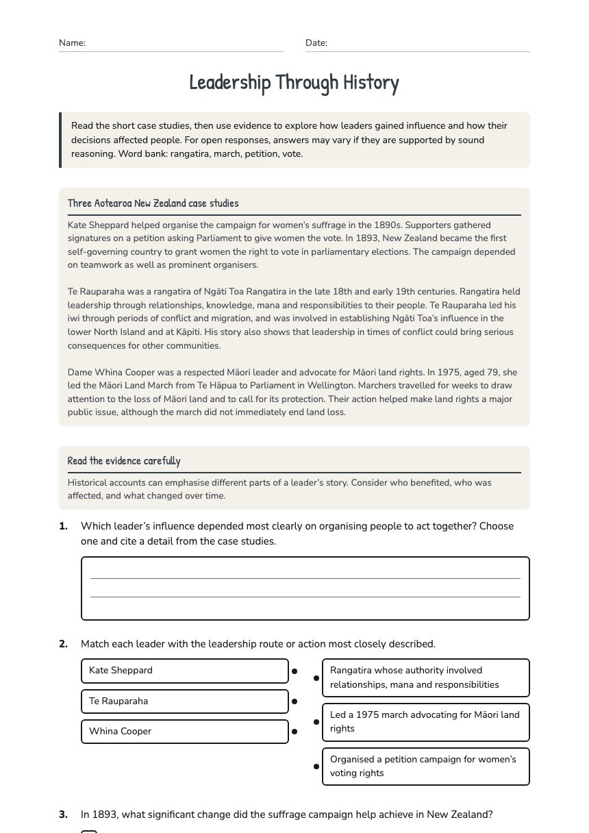 Leadership Through History worksheet preview