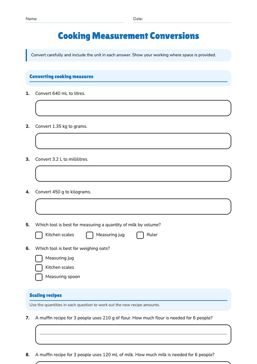 Cooking Measurement Conversions