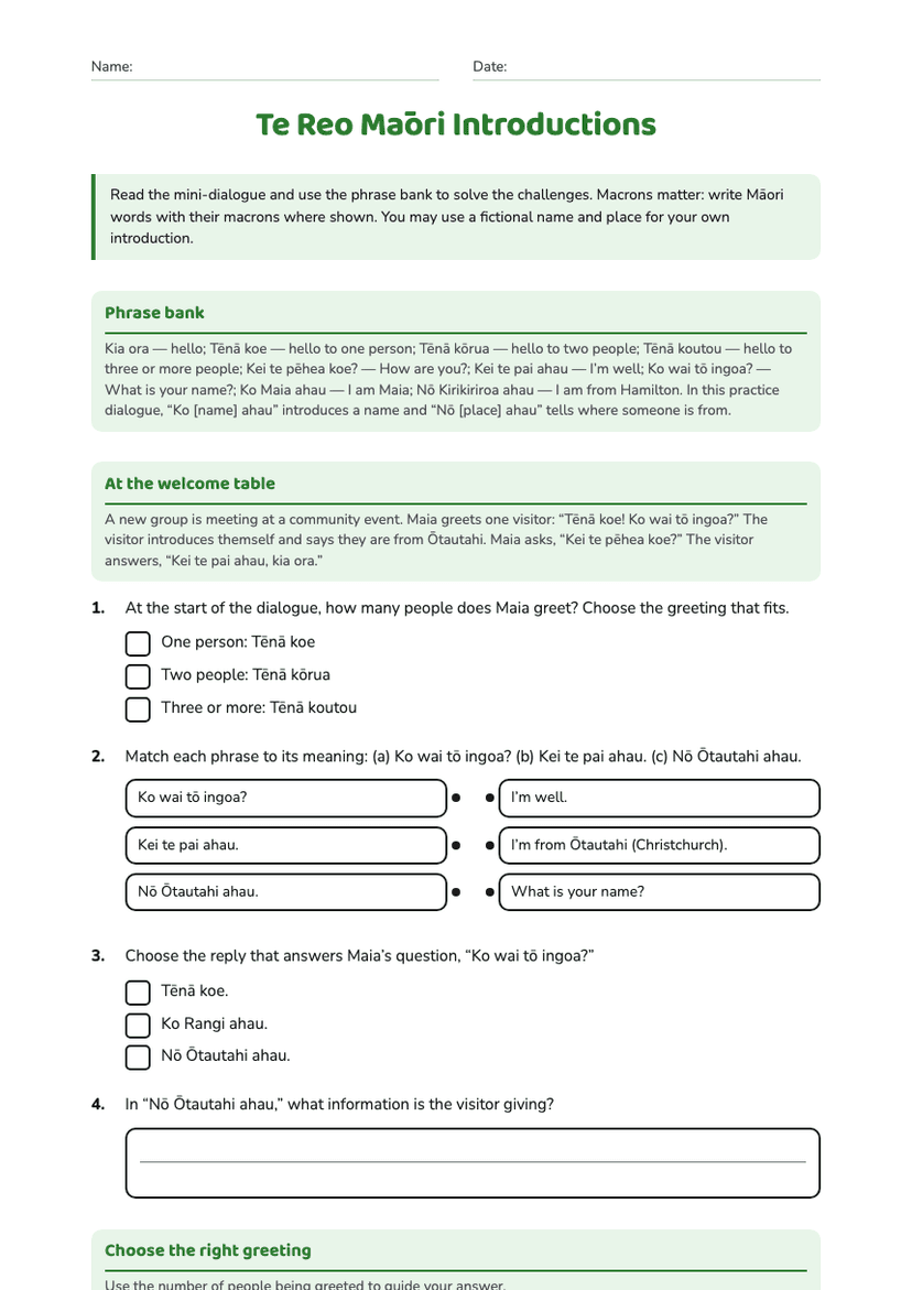 Te Reo Māori Introductions