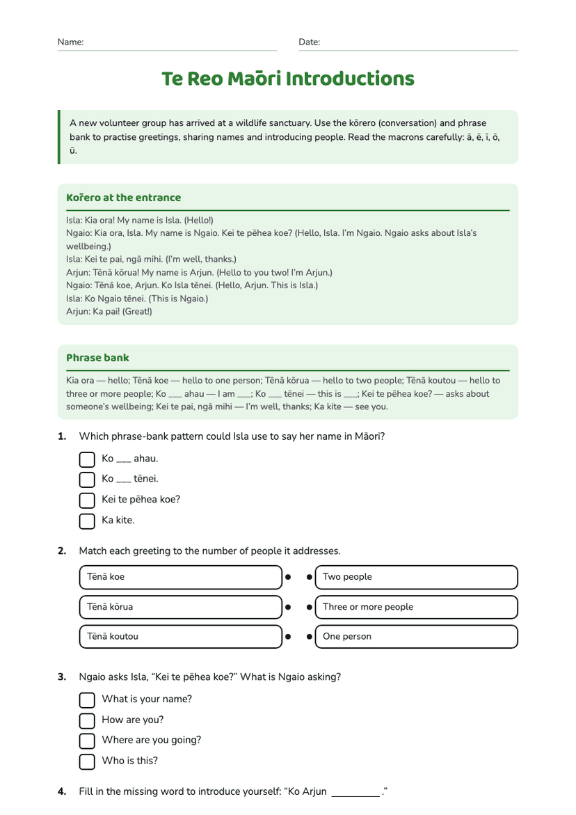 Te Reo Māori Introductions