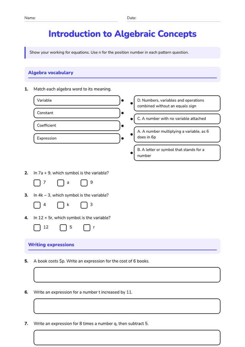 Introduction to Algebraic Concepts
