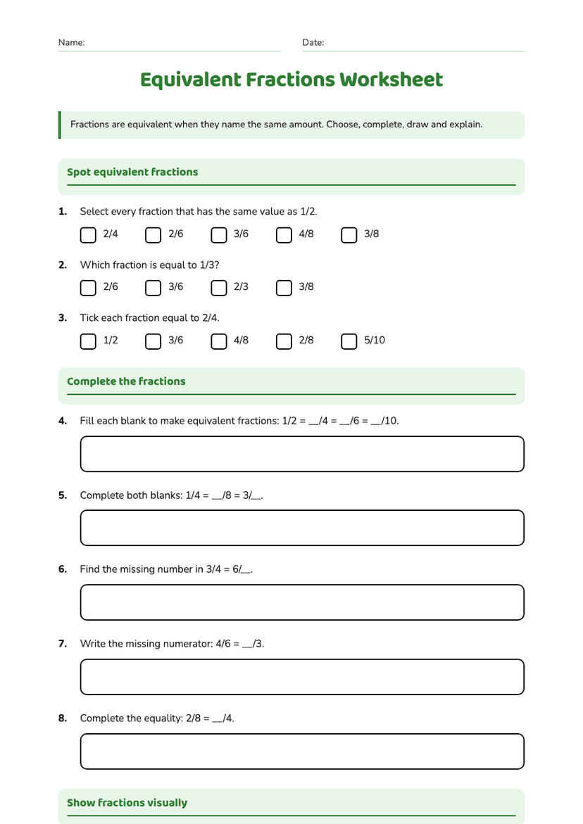 Equivalent Fractions Worksheet