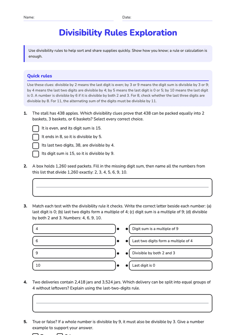 Divisibility Rules Exploration