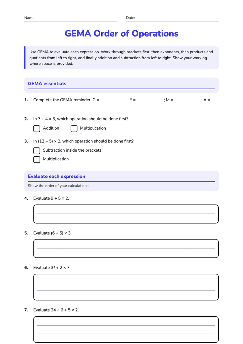 GEMA Order of Operations