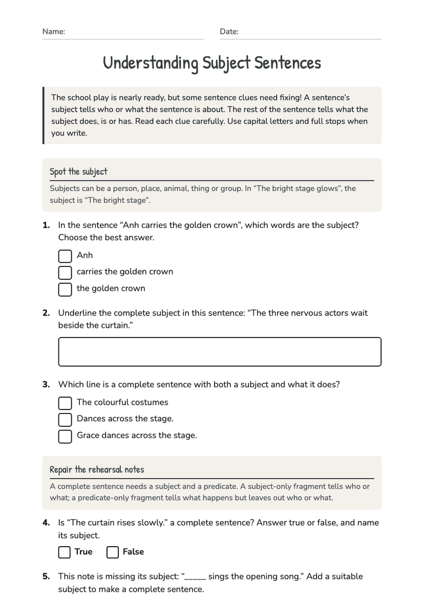 Understanding Subject Sentences