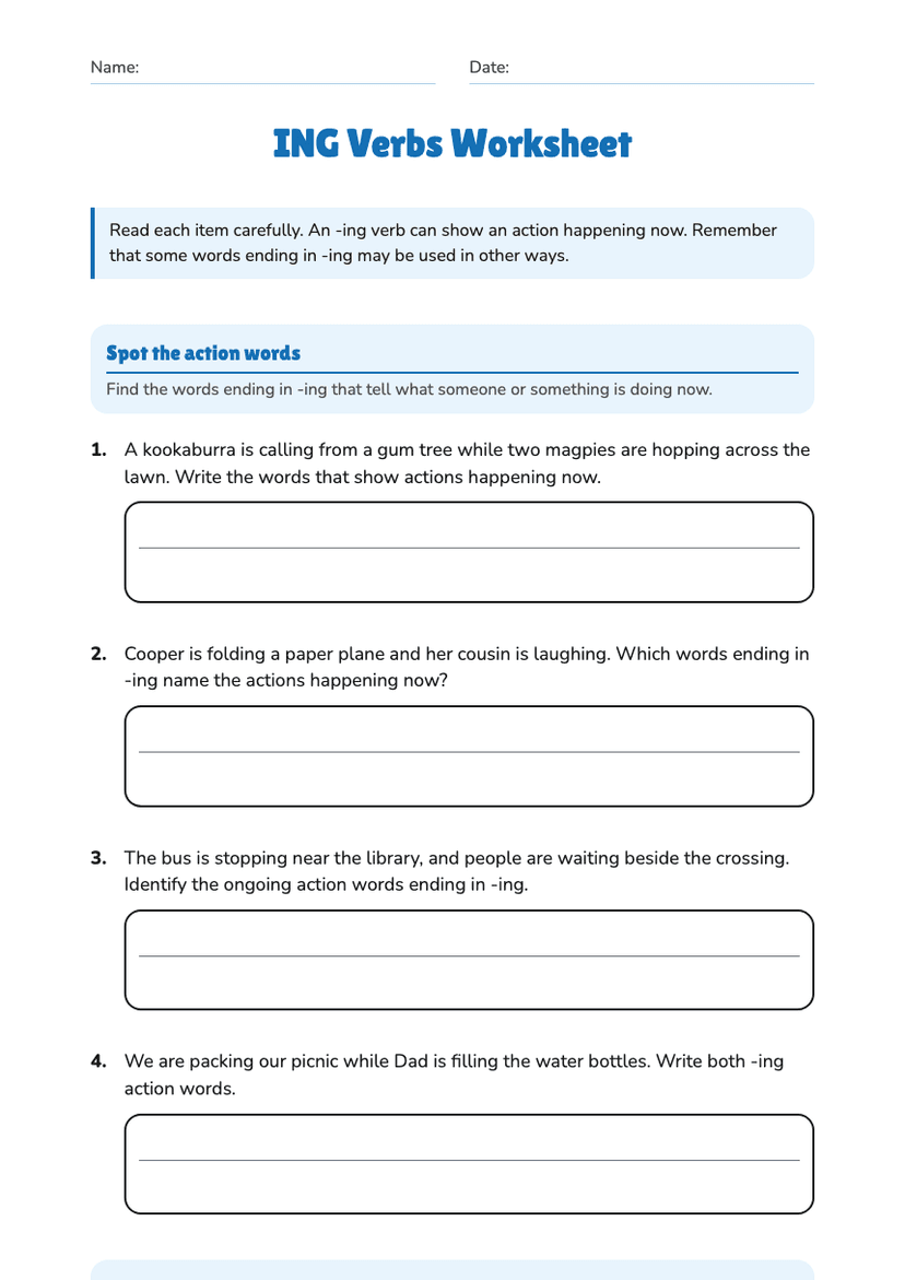 ING Verbs Worksheet