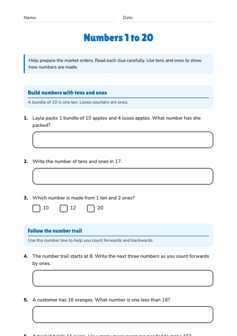 Numbers 1 to 20