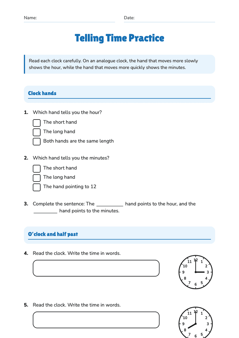 Telling Time Practice