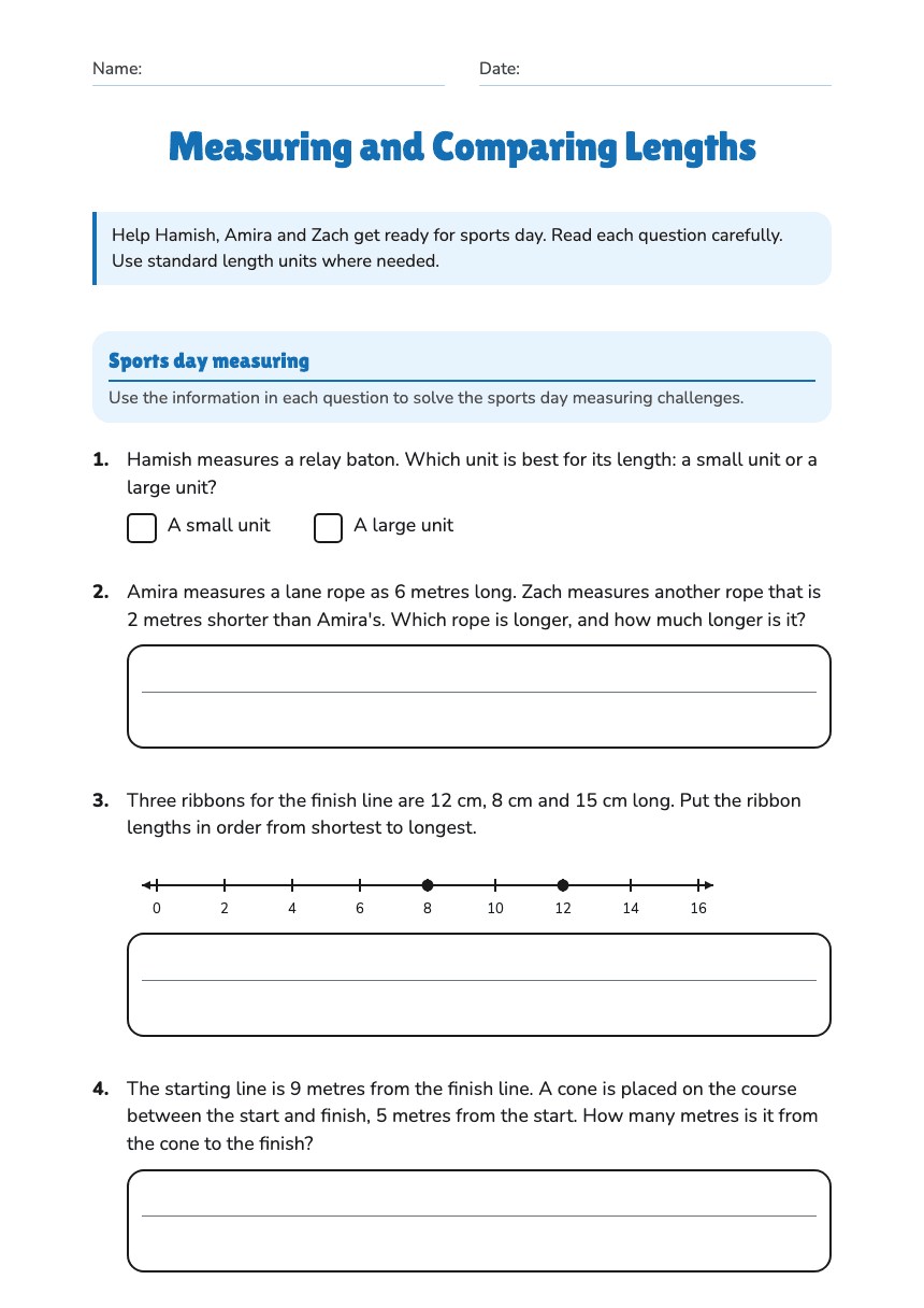 Measuring and Comparing Lengths worksheet preview