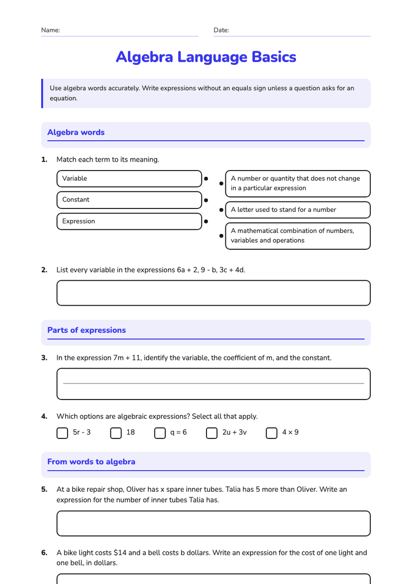 Algebra Language Basics