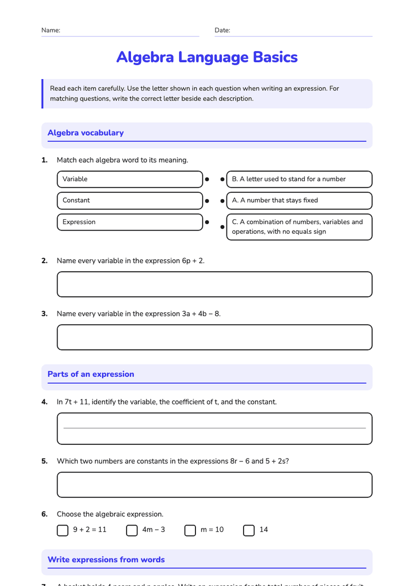 Algebra Language Basics