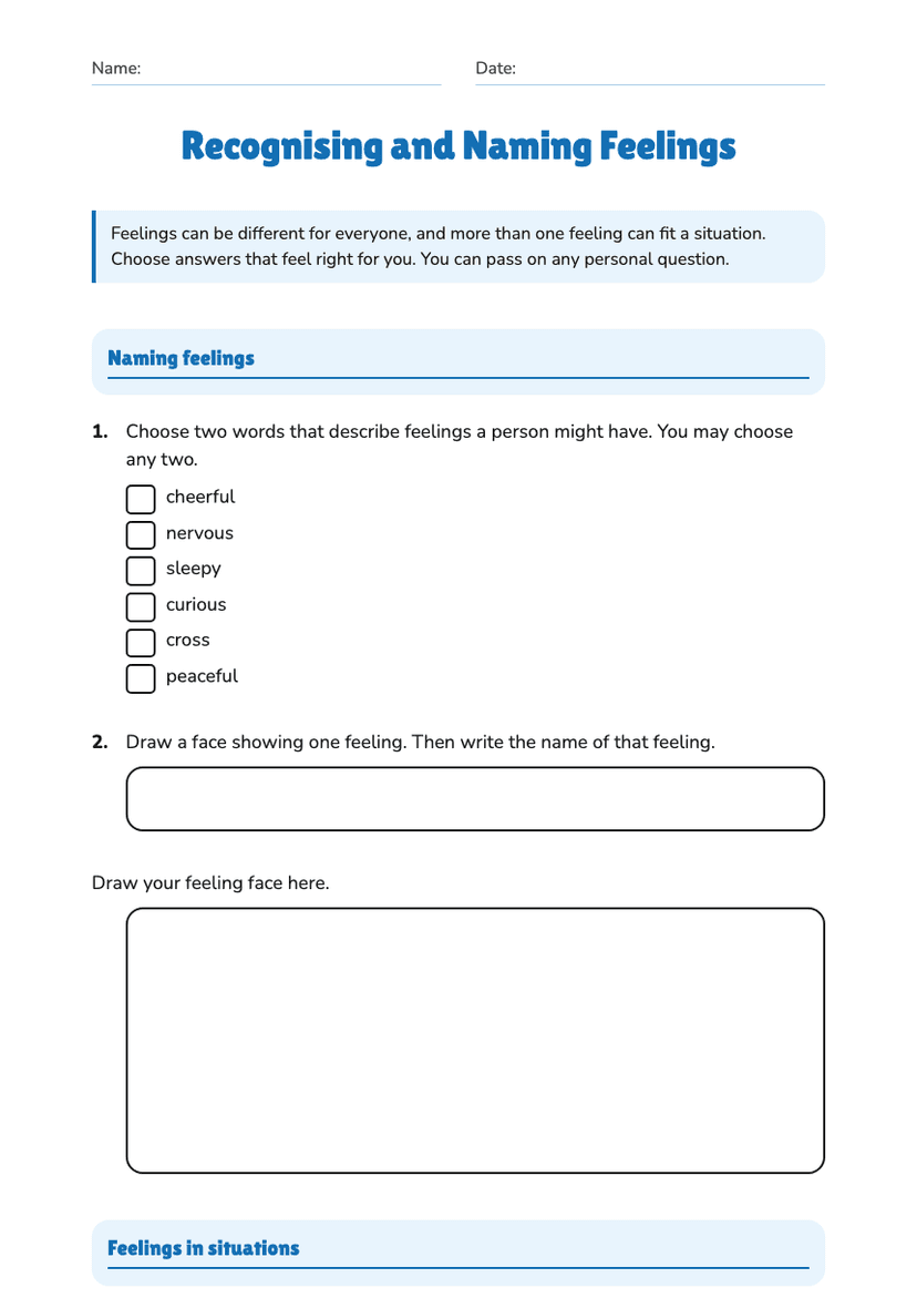 Recognising and Naming Feelings