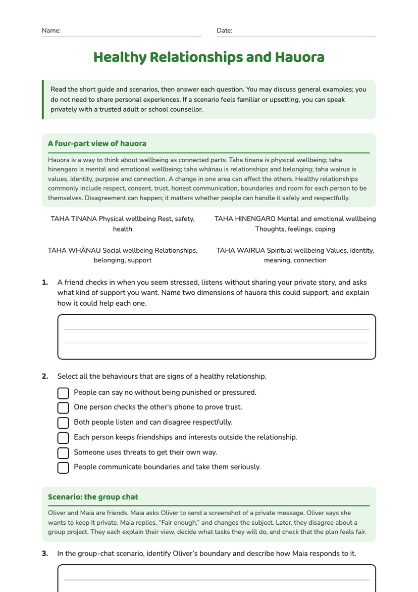 Healthy Relationships and Hauora