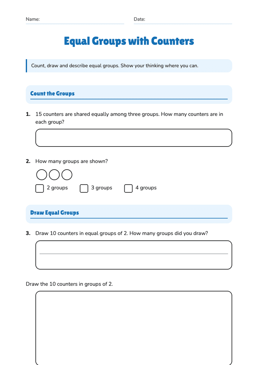 Equal Groups with Counters