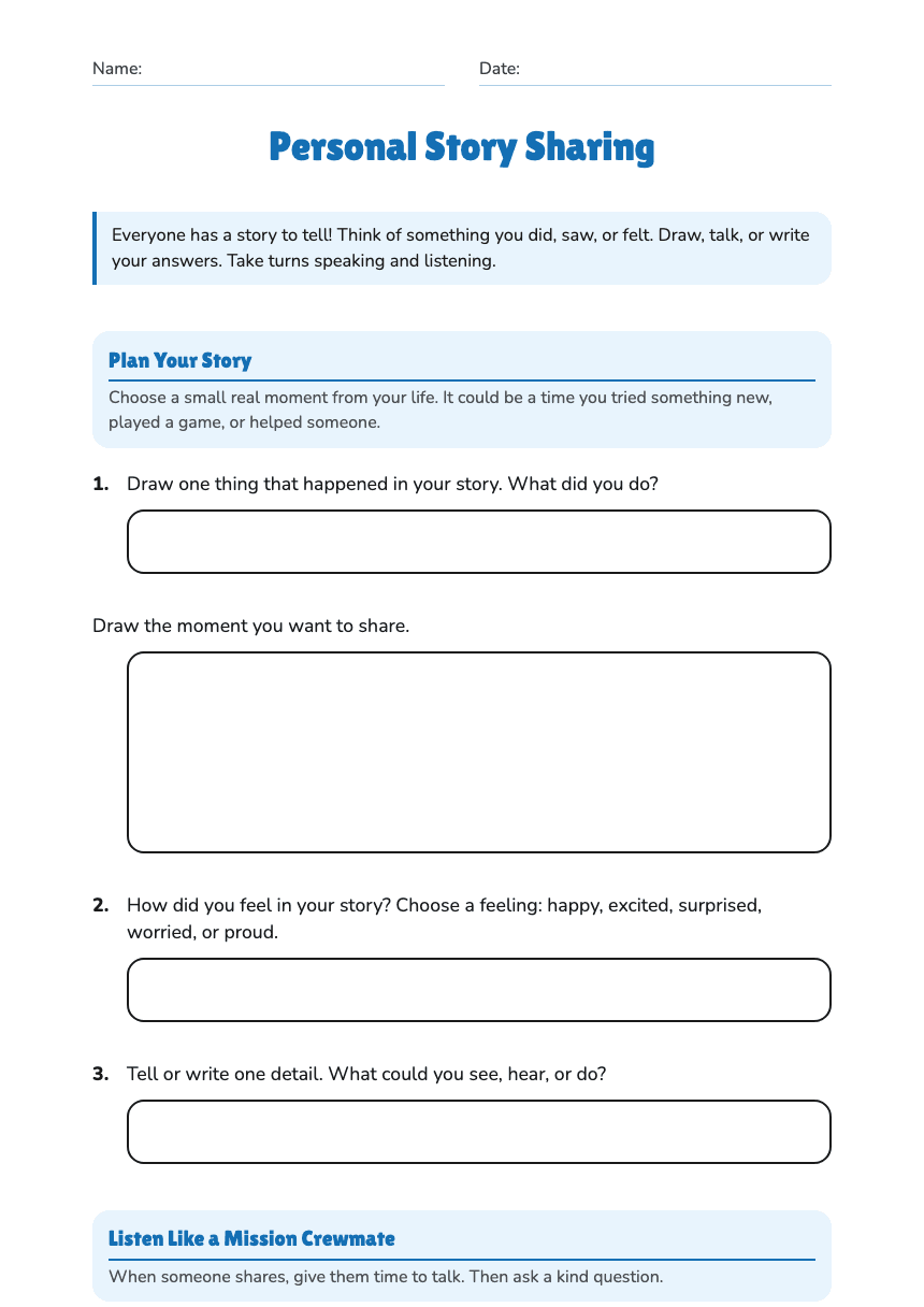 Personal Story Sharing worksheet preview