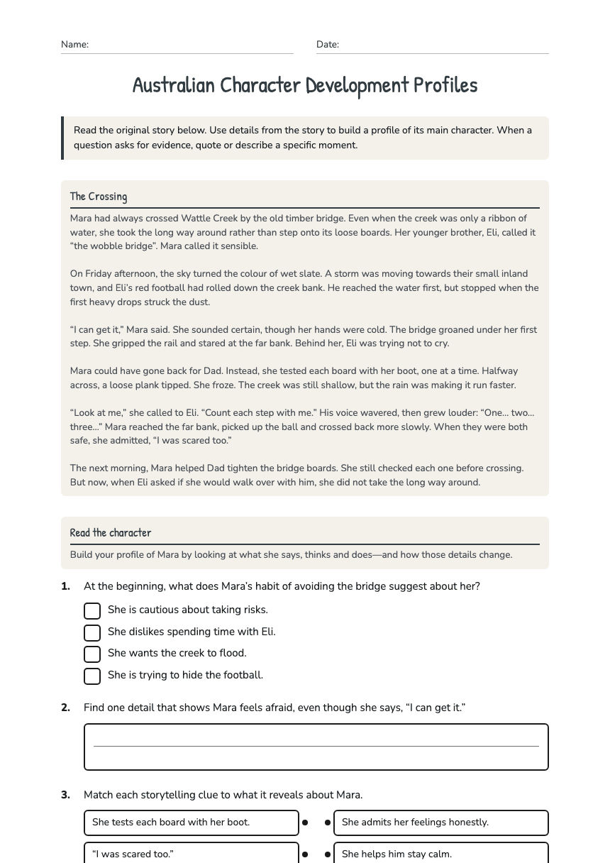 Australian Character Development Profiles worksheet preview