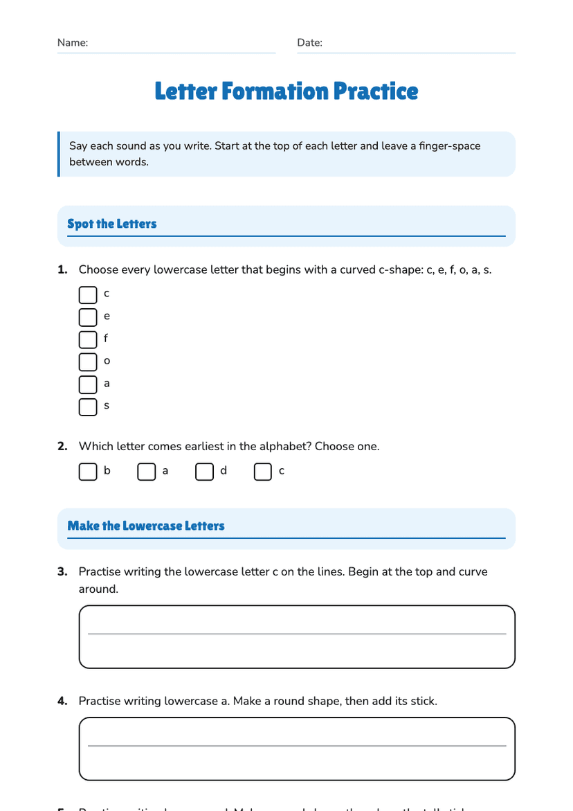 Letter Formation Practice