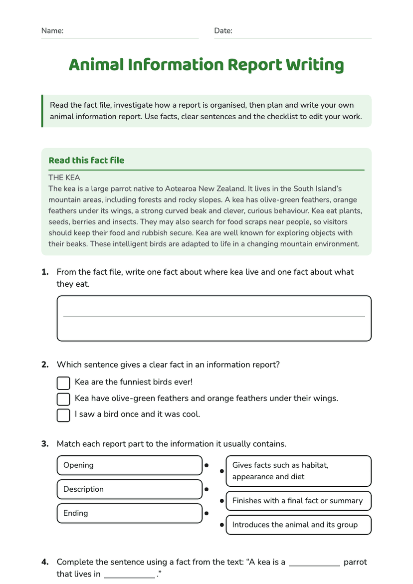 Animal Information Report Writing