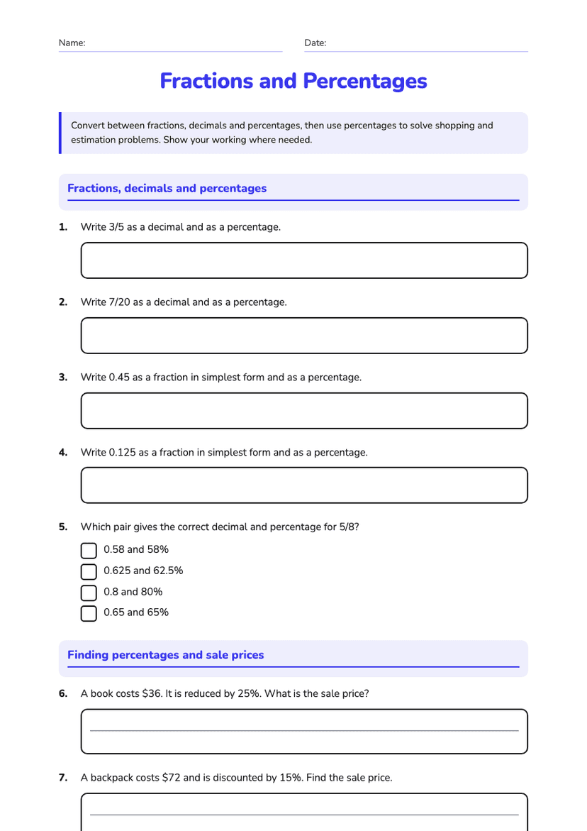 Fractions and Percentages