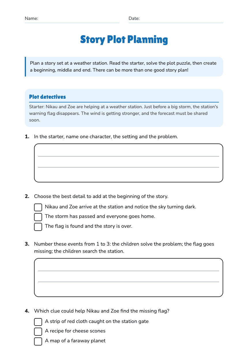 Story Plot Planning worksheet preview