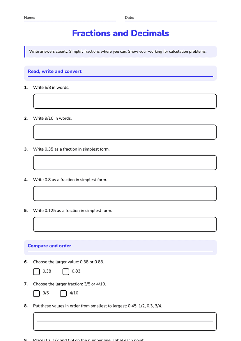 Fractions and Decimals