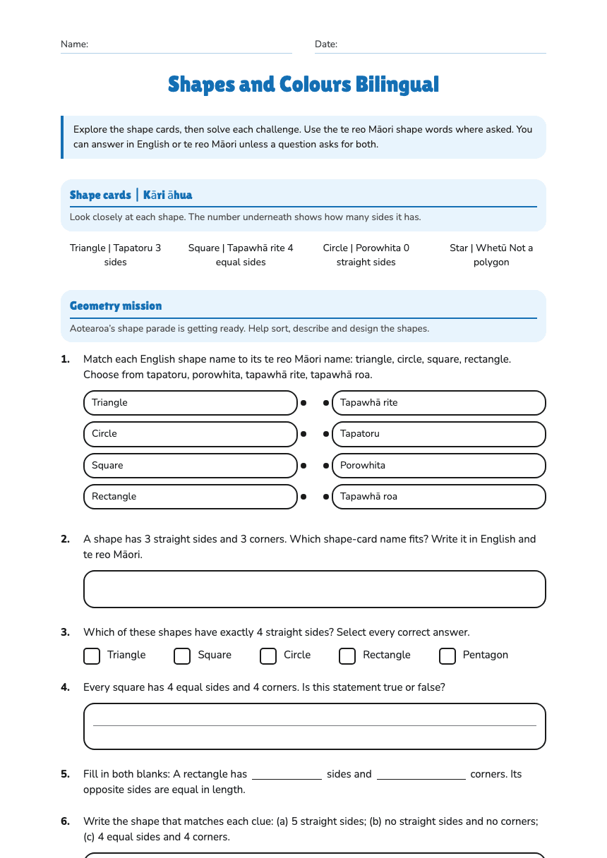 Shapes and Colours Bilingual worksheet preview