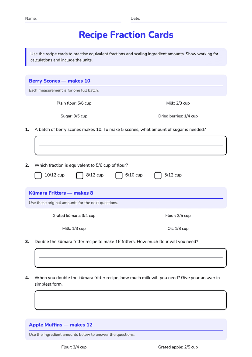 Recipe Fraction Cards