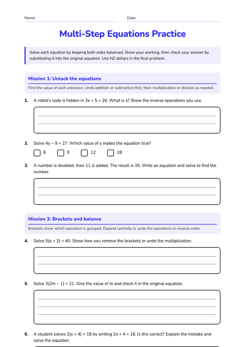 Multi-Step Equations Practice