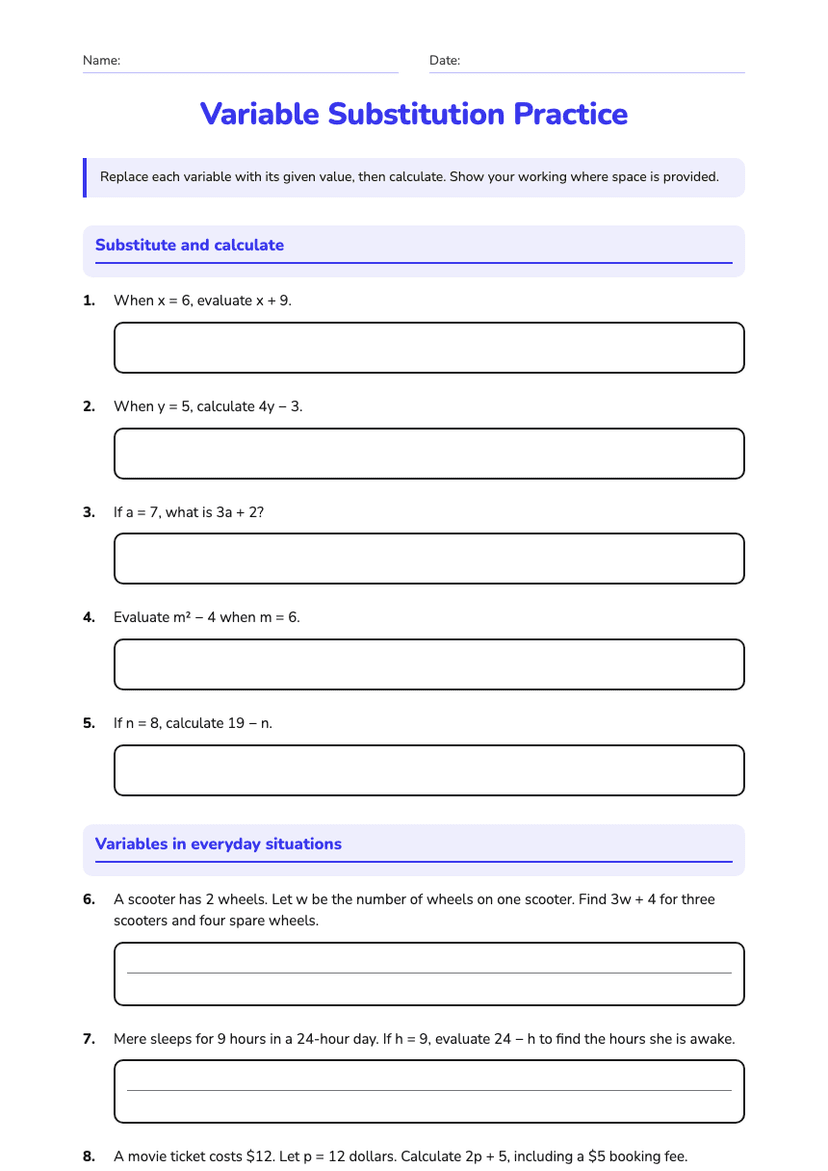 Variable Substitution Practice