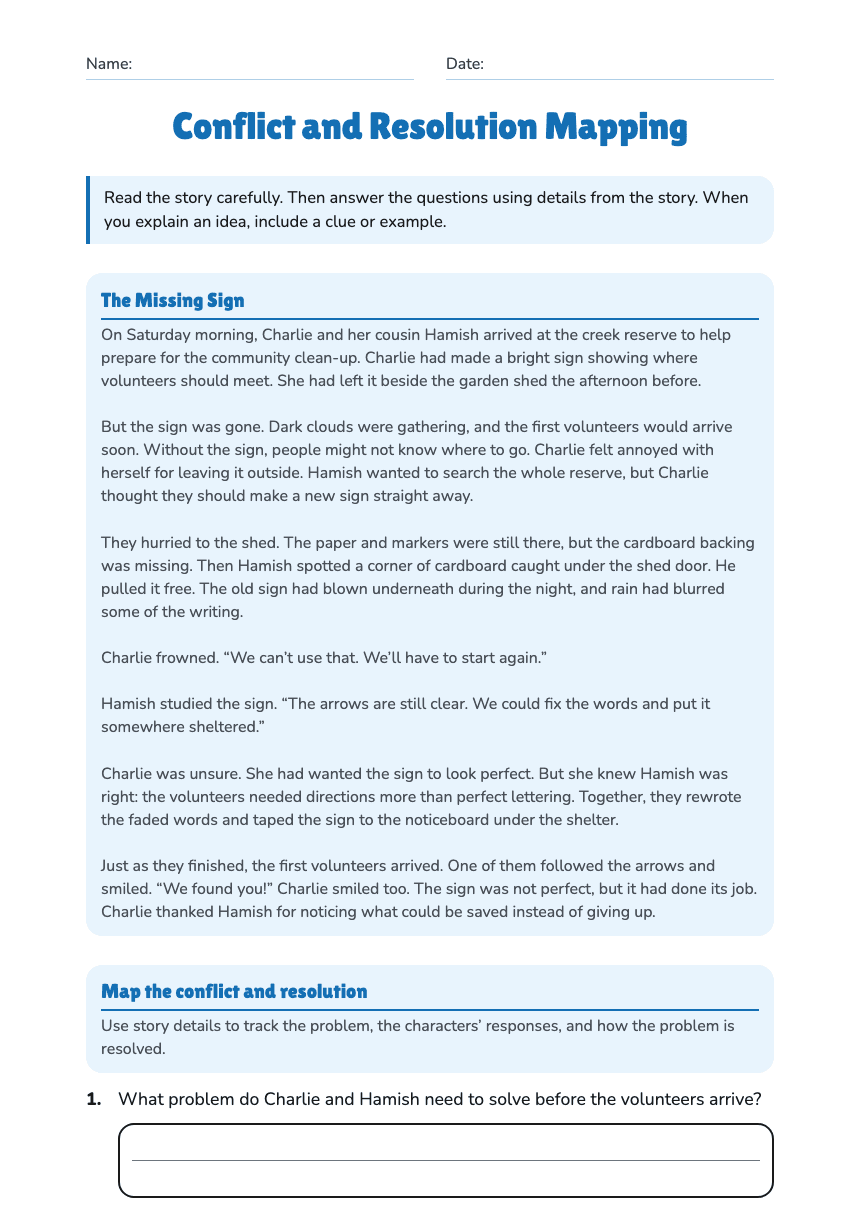 Conflict and Resolution Mapping worksheet preview