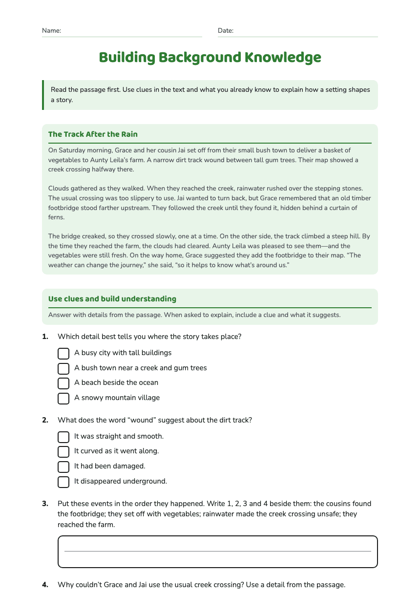 Building Background Knowledge worksheet preview