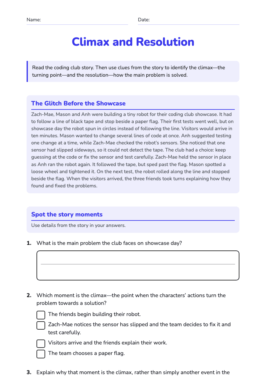 Climax and Resolution worksheet preview