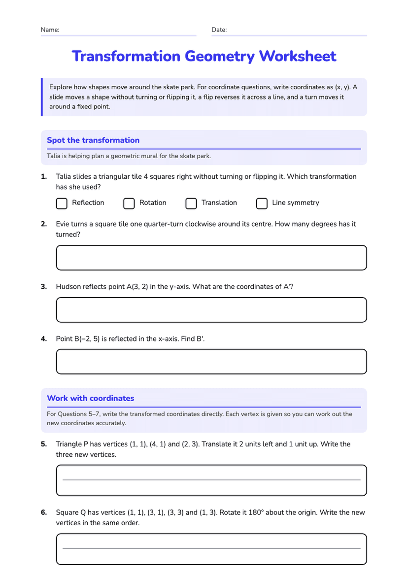 Transformation Geometry Worksheet