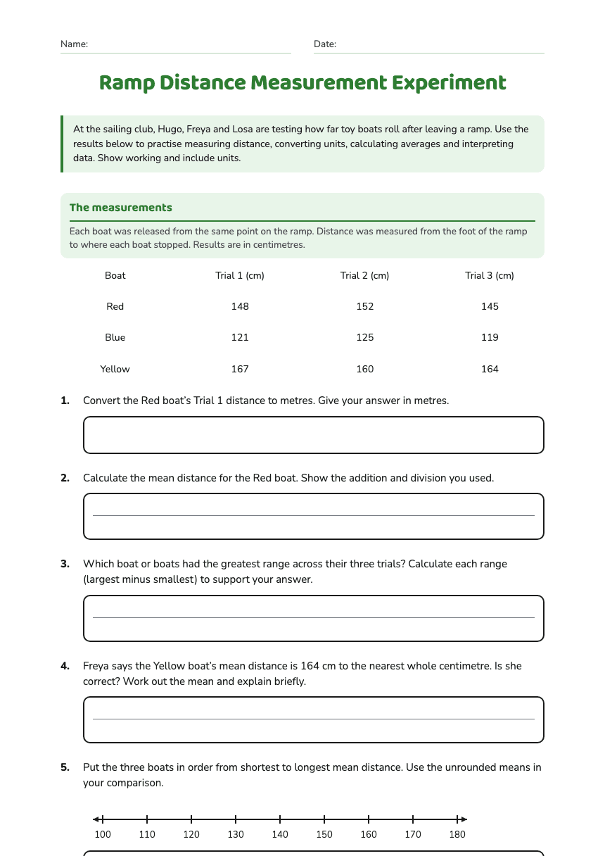 Ramp Distance Measurement Experiment worksheet preview