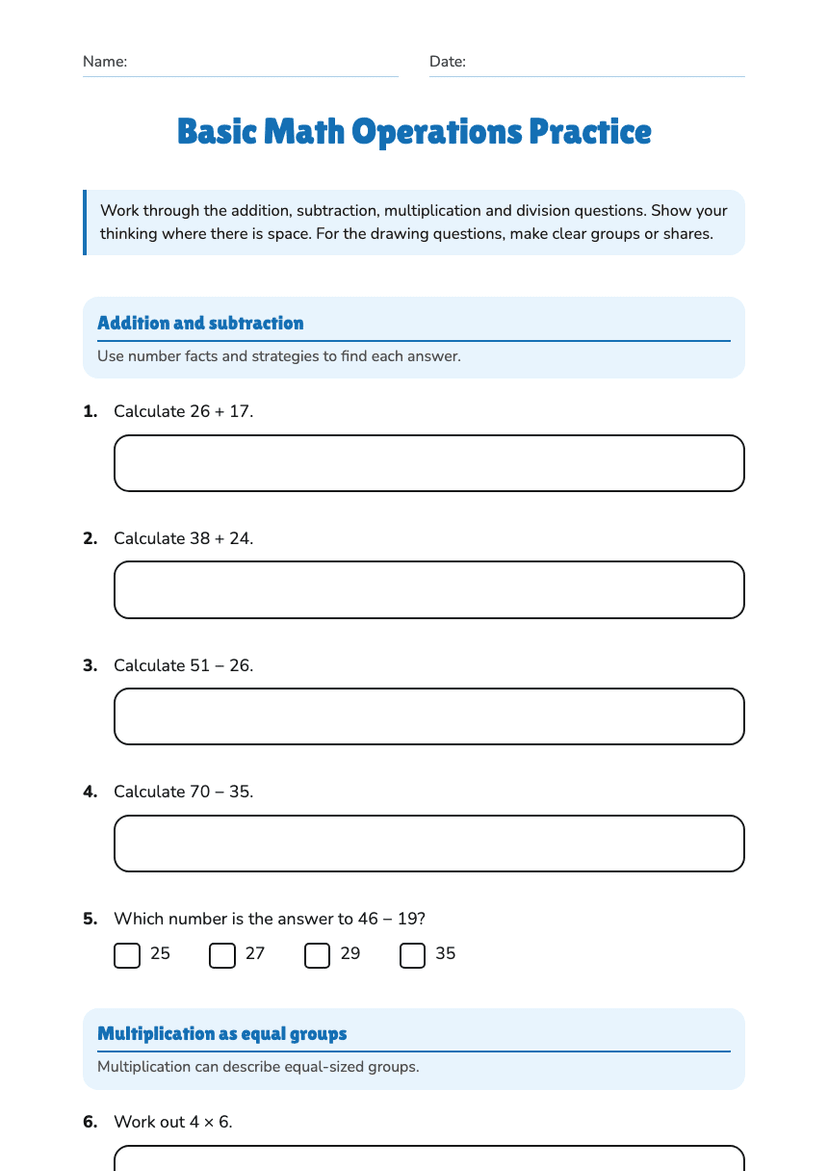 Basic Math Operations Practice