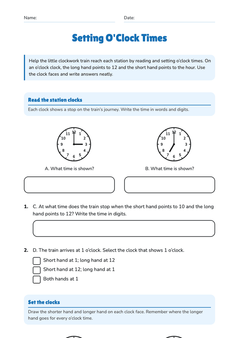 Setting O'Clock Times