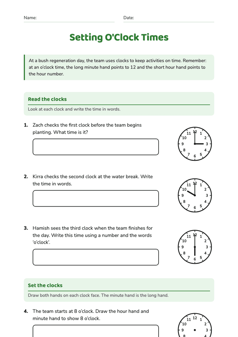 Setting O'Clock Times