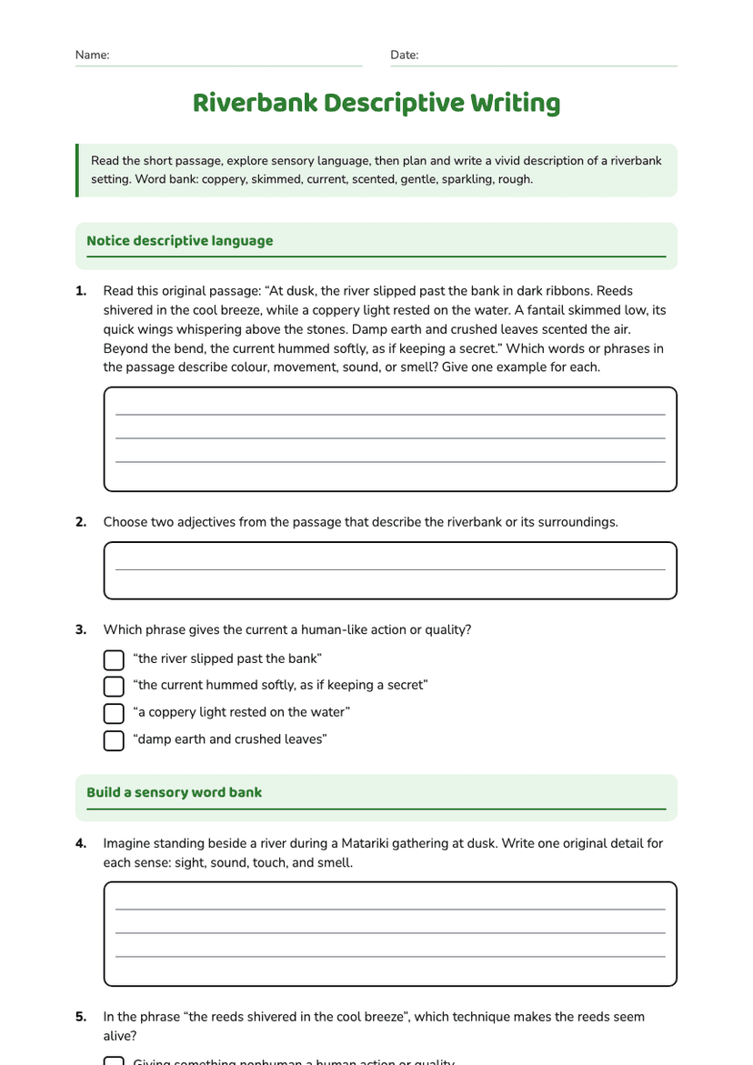 Riverbank Descriptive Writing