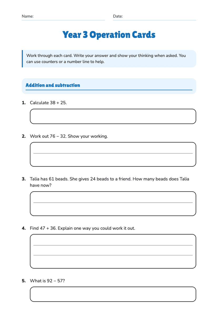 Year 3 Operation Cards