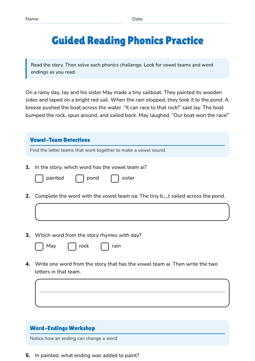 Guided Reading Phonics Practice worksheet preview