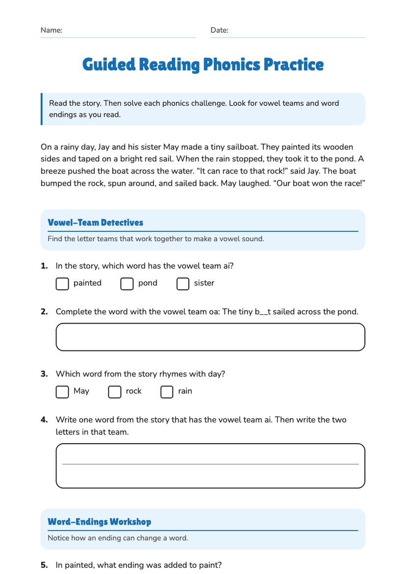 Guided Reading Phonics Practice
