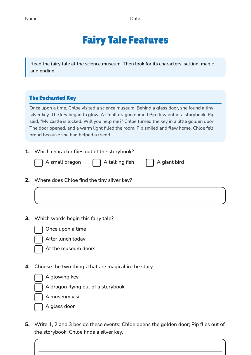Fairy Tale Features worksheet preview