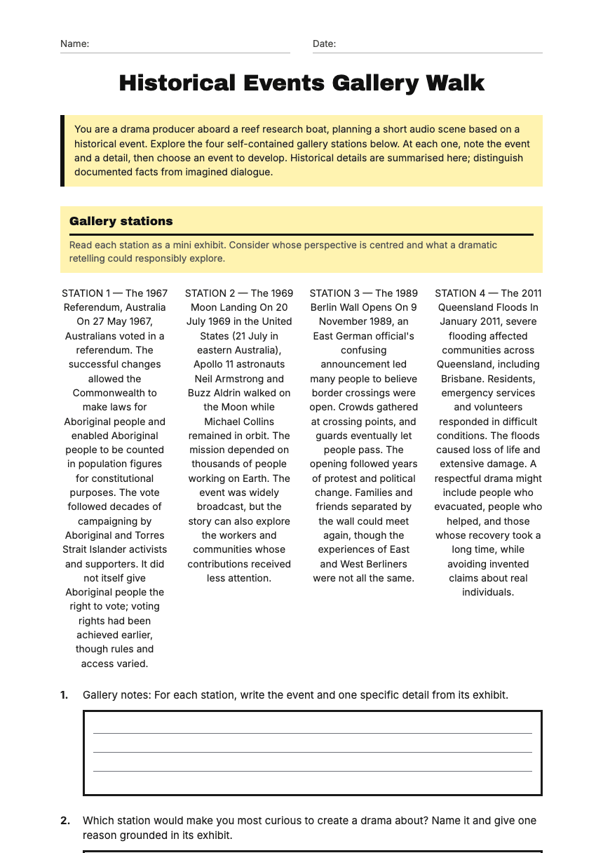 Historical Events Gallery Walk worksheet preview