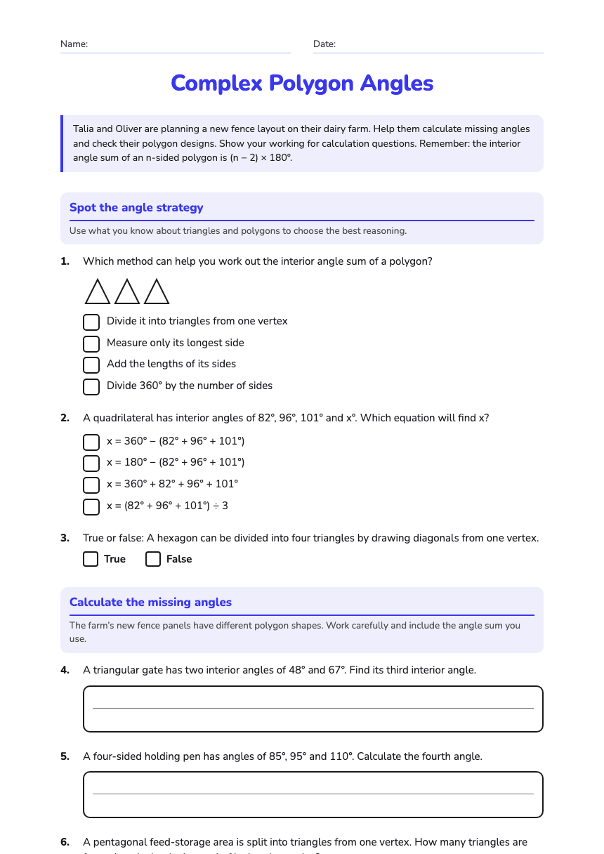 Complex Polygon Angles worksheet preview